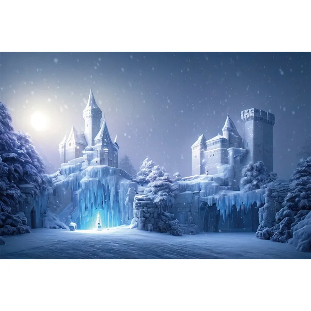 Congelado Antigo Castelo Por do Sol Backdrops Fotografia Festa Decoração Ficção Personalizado Kid Photozone Foto Fundos Props