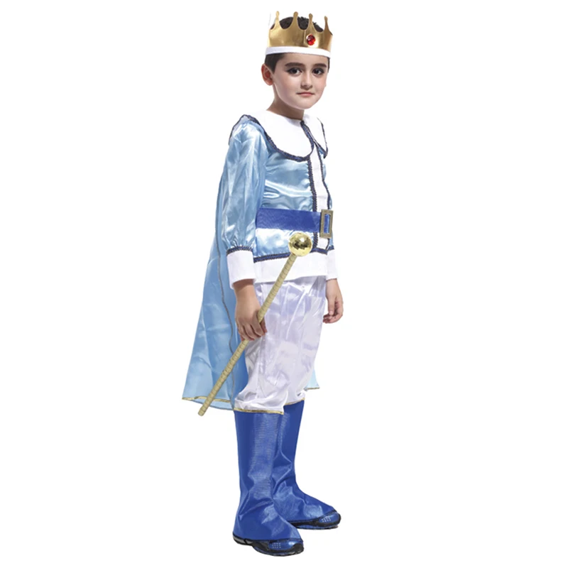 Halloween Children Fantasia Infantil Cosplay Purim Costumes The King Prince Costume with Crown