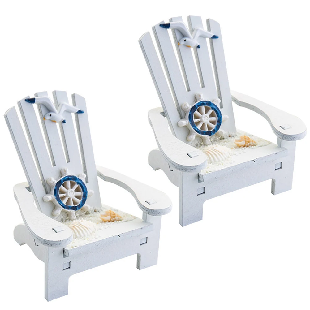

2 Pcs Beach Chair Mini Wood Chairs Decor Ocean Themed Household Small Coastal Home for Dollhouse Child