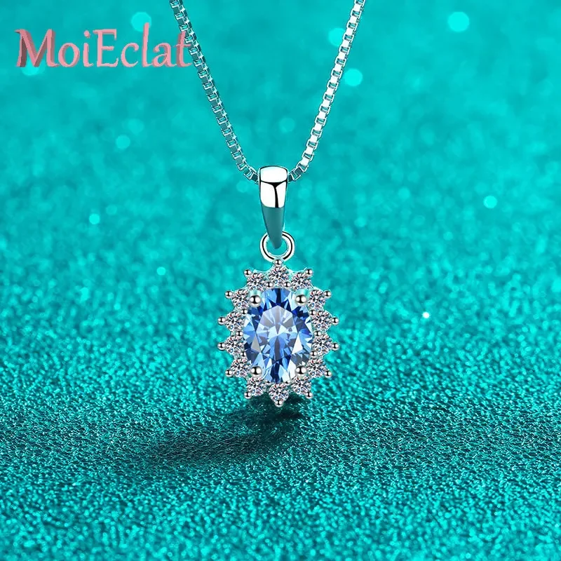 

Стильное 1-каратное синее овальное ожерелье с подвеской из муассанита для женщин, эффектный дизайн в форме капли, платина PT950, ювелирная цепочка в коробке