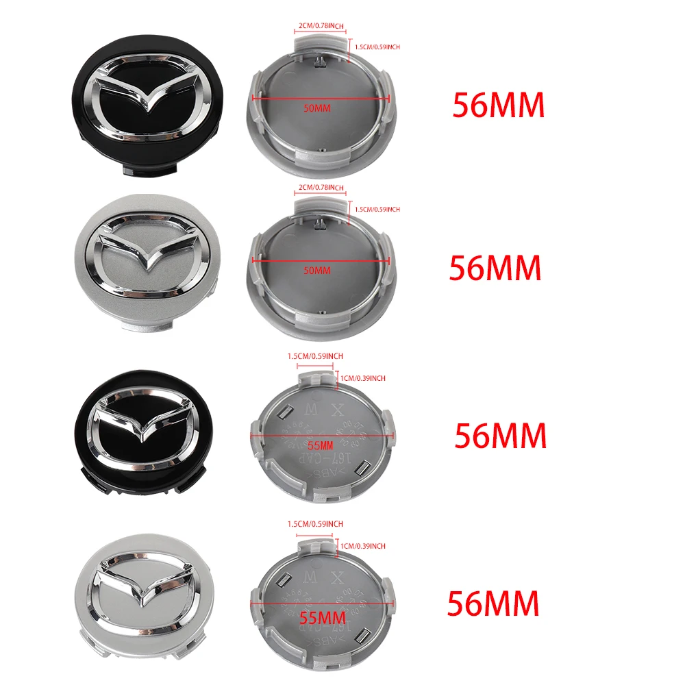 자동차 휠 허브 센터 캡 커버 데칼 스티커 배지, 마쓰다 2, 3, 5, 6, 7, 323, 626, RX7, RX8, MX3, MX5, 악셀라 아테나, 4PCs, 56mm