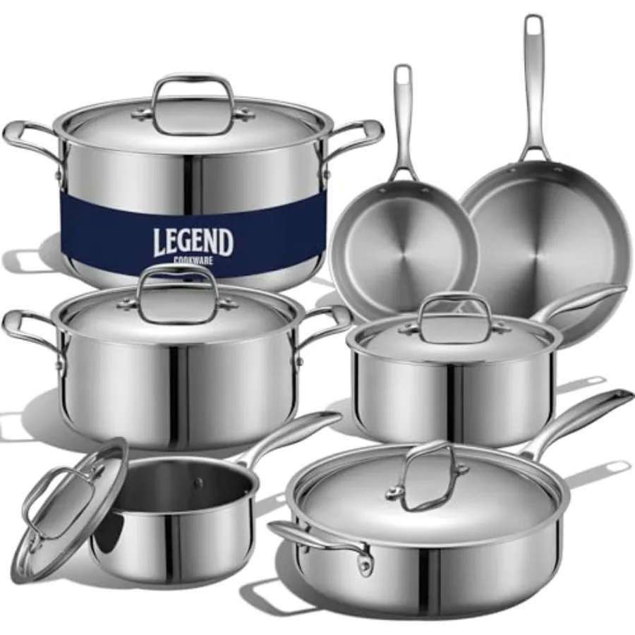 

5-Ply Stainless Steel Cookware Set, 14-Piece Pots and Pans Set - Induction Compatible, Oven Safe 800°F - Non-Toxic, No Coatings