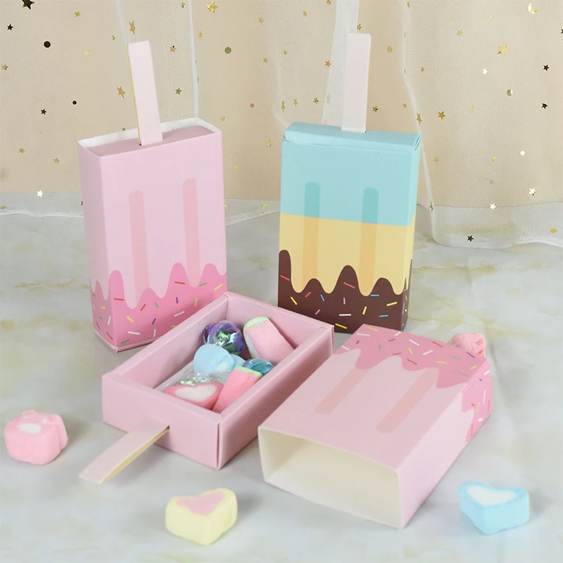 4/6Pcs Ice Cream Shape Candy Box Wedding Birthday Birthday Party Favor Gift Package Boxes Kids Baby Shower Decoration