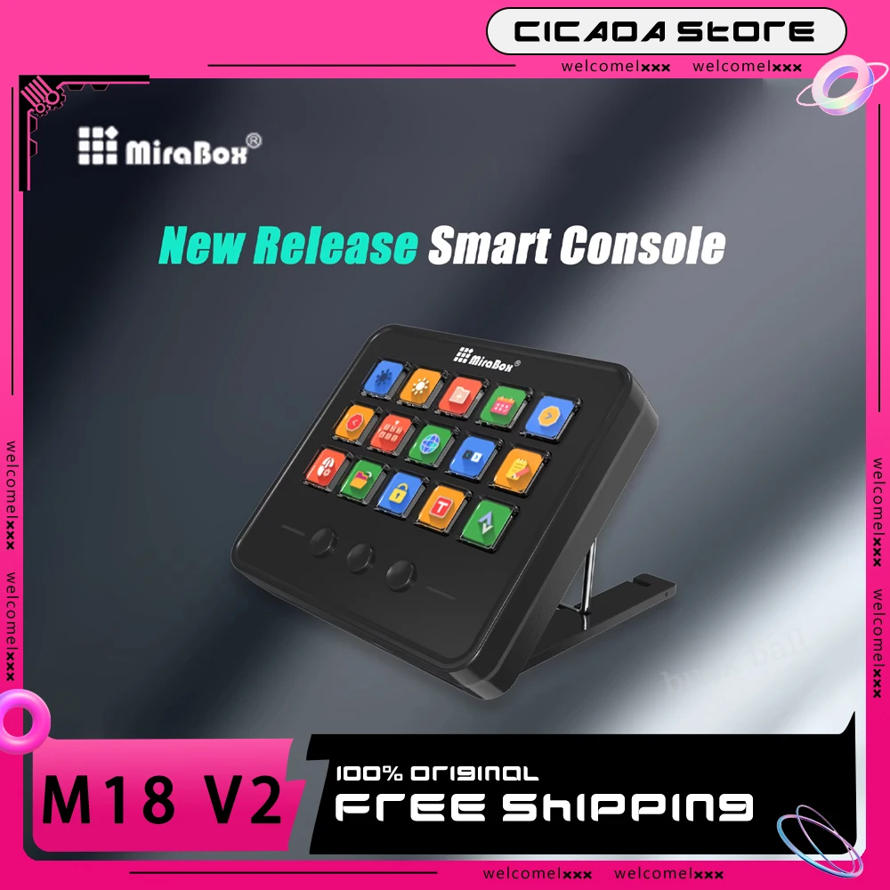 Mirabox M18 V2.0 Visual Macro Buttons Desktop Keyboard Stream Deck DIY 18 Keys Adjustable Console Stand Touch HA Custom Gift