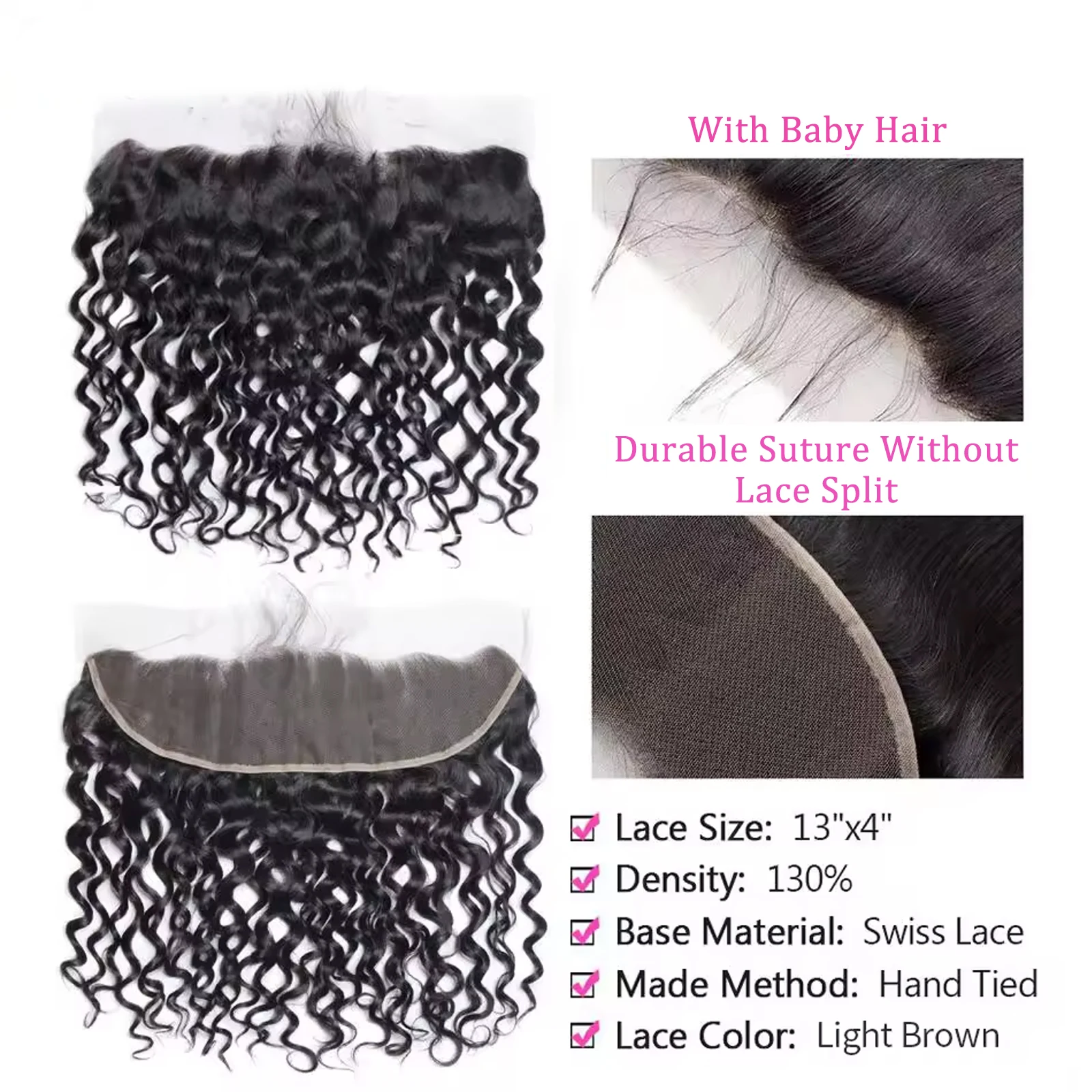 Deep Wave 13x4 Lace Frontal Human Hair Pre-Plucked with Baby Hair Brazilain Water Wave Lace Frontal Wet and Wavy For Black Women
