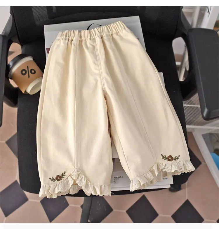 Cotton Spring Fall Girls New Versatile Baby Casual Stylish Long Pants Young Girls Wide Leg Pants Trendy