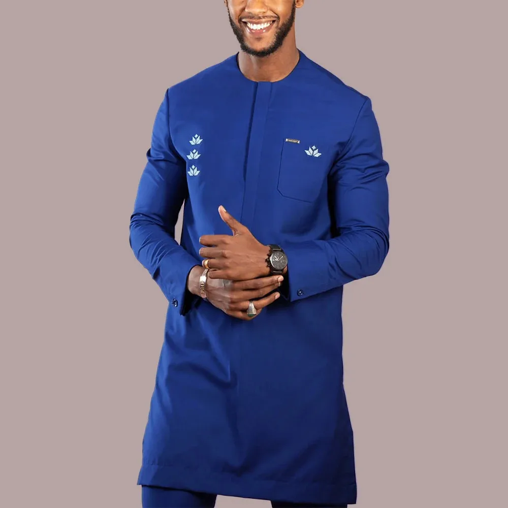 الصيف الرجال الأفريقيات التقليدية الأنيقة الدعاوى الزي Dashiki 2 قطعة قميص وسراويل مجموعة كاملة مصمم الملابس عباية العلامة التجارية زي