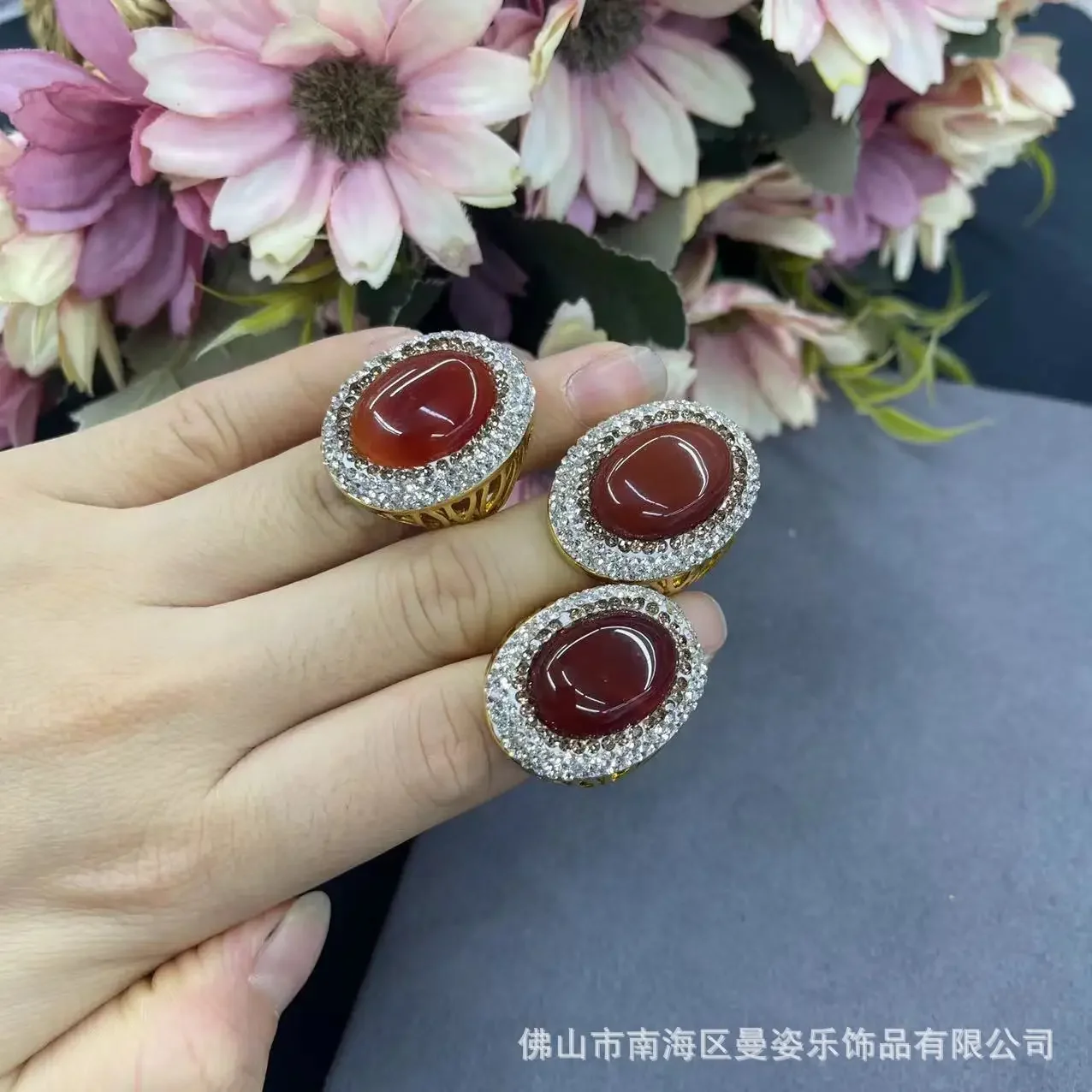 Natural high-quality A goods agate live ring natural stone French high-end vintage niche jewelry wholesale