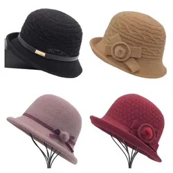 Woolen Bucket Hat Women's Autumn and Winter Bow Korean Version Versatile Japanese Dome Basin Hat British Retro Top Hat Tide