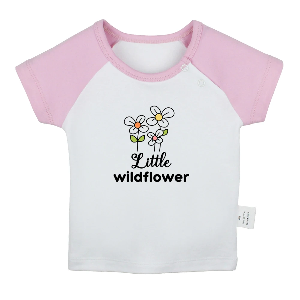 

iDzn New Little Wildflower Fun Graphic Baby T-shirts Cute Boys Girls Tees Infant Short Sleeves T shirt Newborn Clothes Kids Tops
