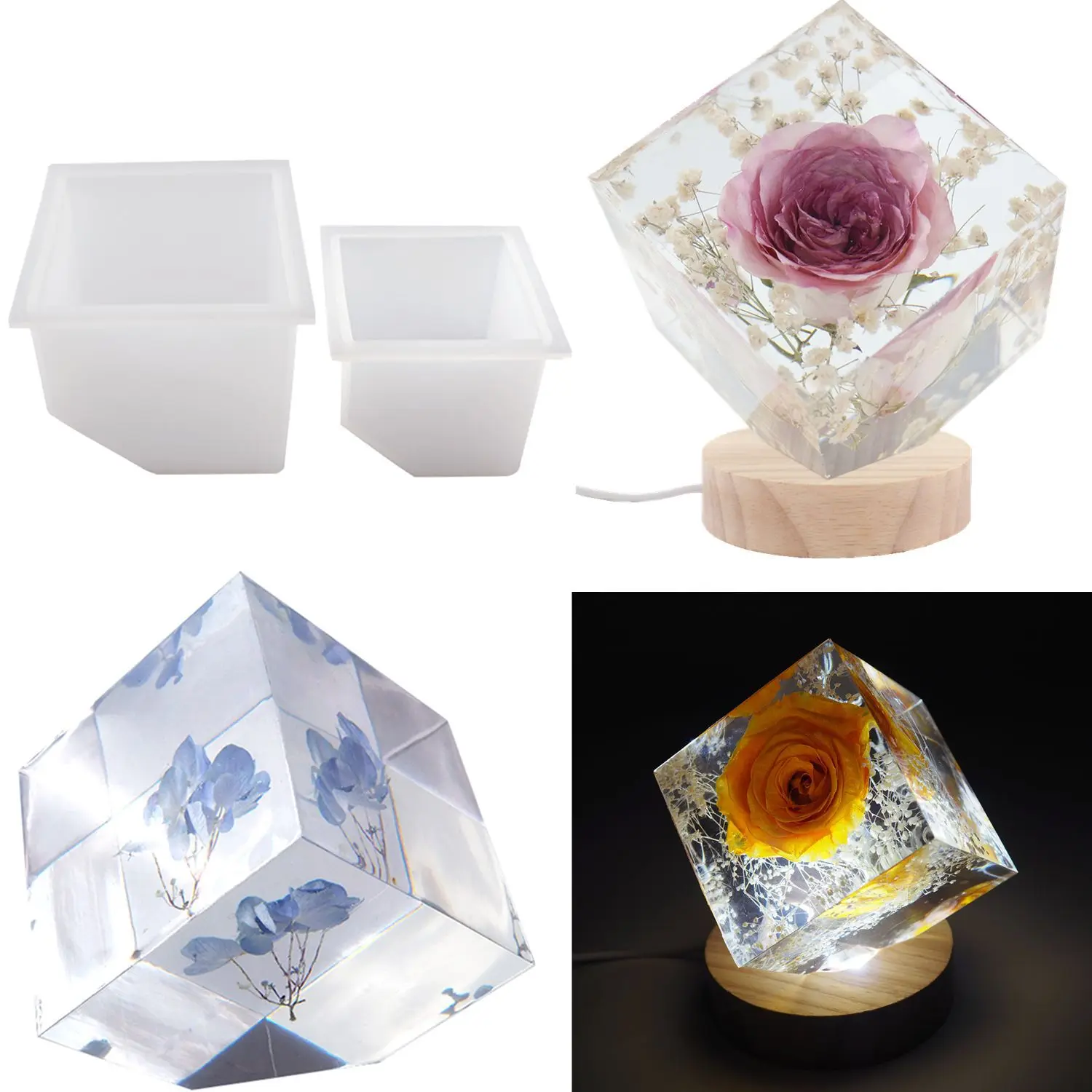 DIY Crystal Epoxy Resin cube bevel lamp holder Mold Geometric Mirror Decorative Lamp Silicone Mold