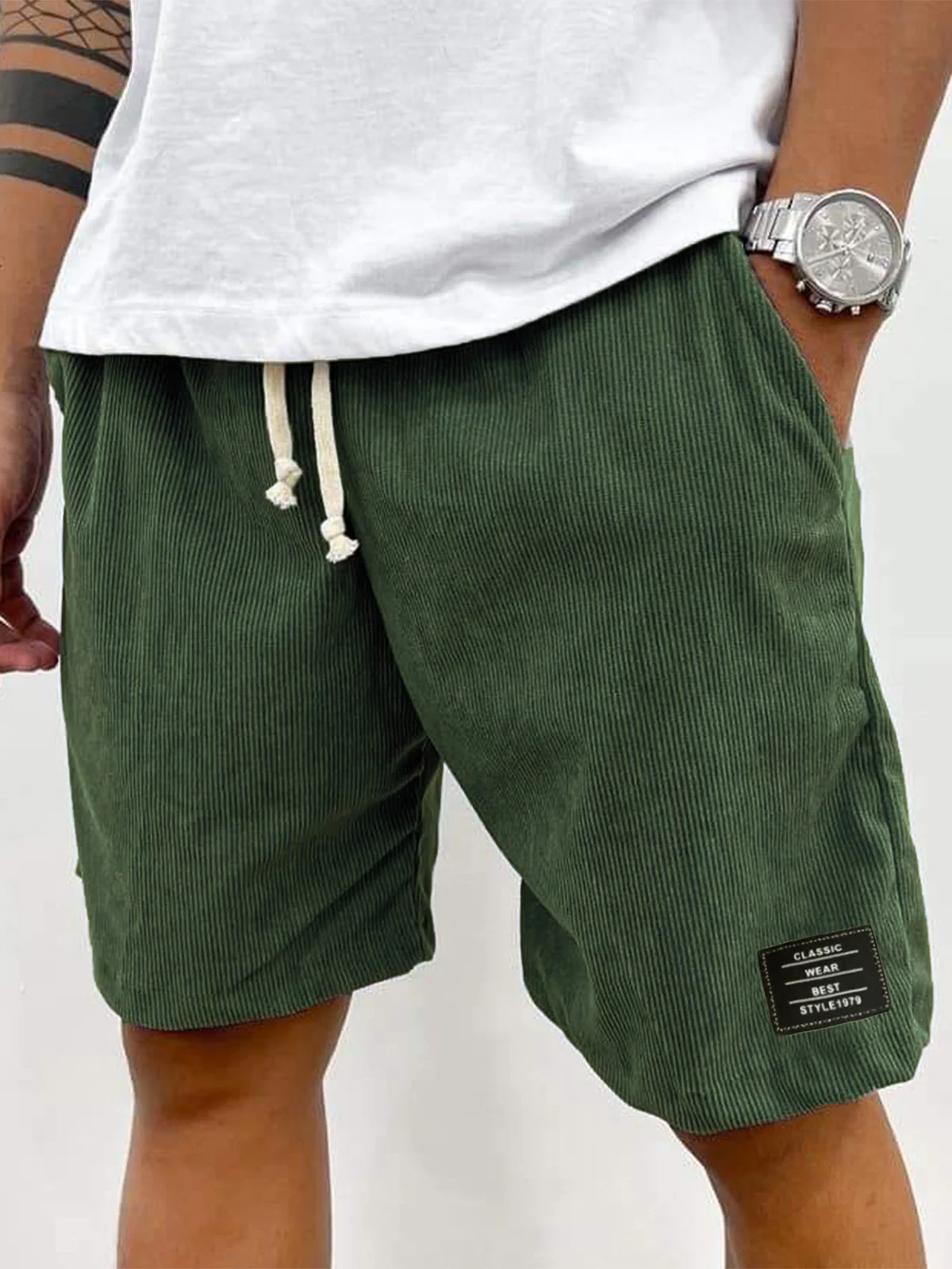 Men's Retro Corduroy Casual Shorts Men Fashion Solid Sweatpants Harajuku Corduroy Short Pants New Men Clothing Roupas image 3