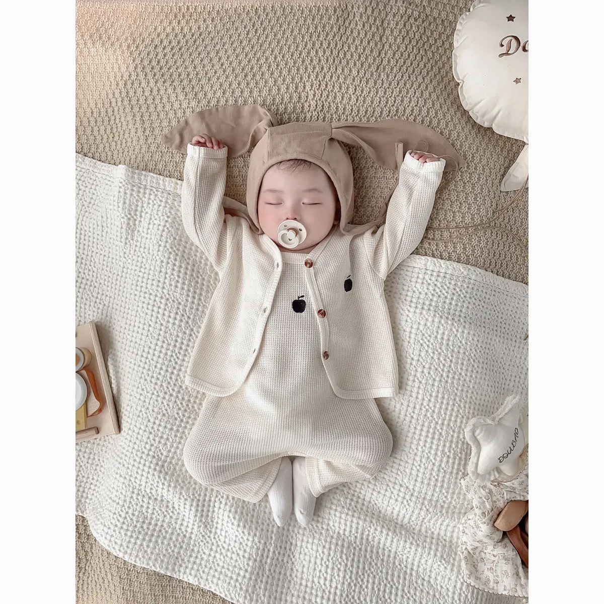 Autumn Baby Suit Suspender Jumpsuit + Long-sleeved Sweater Jacket 2-piece Set Baby Girl Clothing Outer Wear Casual Simple