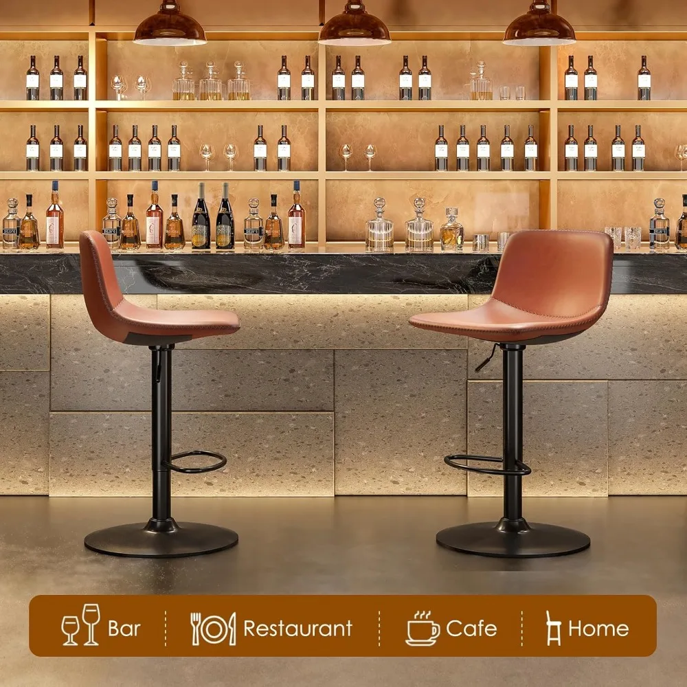 Adjustable Bar Stools Set of 2, Mid Century Modern Swivel Bar Stools, Industrial Bar Height Stools with Back Support Counter Hei