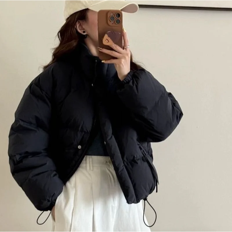 여성용 숏 다운 재킷 2025 겨울 신상품 달콤하고 슬림한 푸퍼 코트 두꺼운 보온 아우터웨어 트렌디