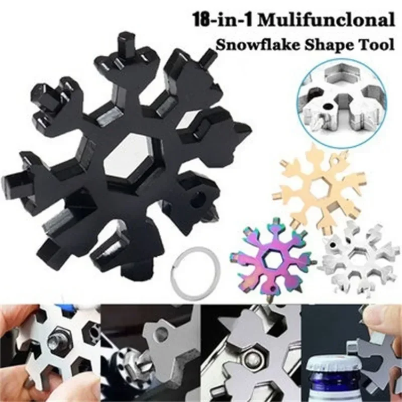 Imagem -05 - Chave Octogonal Multifunções de Floco de Neve Portátil Mini Ferramenta Múltipla com Abridor de Garrafas Chave de Fenda Edc Aço Inoxidável