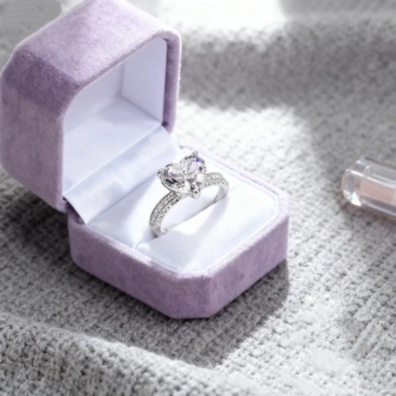 ファッショナブルなシルバーメッキハートキュービックジルコニア婚約指輪女性用結婚指輪ジュエリーアクセサリーサイズ5-11