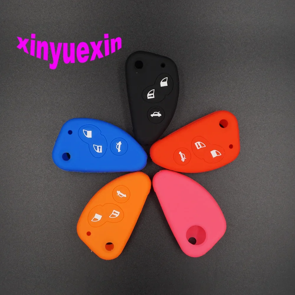 Xinyuexin Silicone Car Key Cover FOB Case for Alfa Romeo 147 156 166 GT JTD TS Flip Remote Key Jacket Wallet Bag Car Accessories