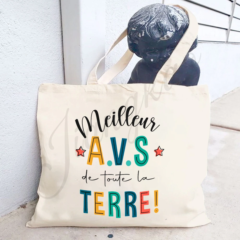 

Best AVS in The World French Printed Women Tote Bag Canvas Shopping Bags Female Shoulder Bag GraduateThanks Gift for AVS Teacher