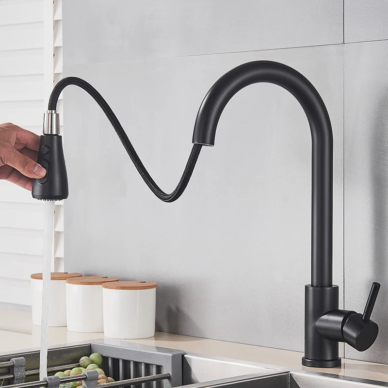 Pull Out Kitchen Sink Faucet Deck Mounted Stream Sprayer Kitchen Mixer Tap Bathroom Kitchen Hot Cold Tap