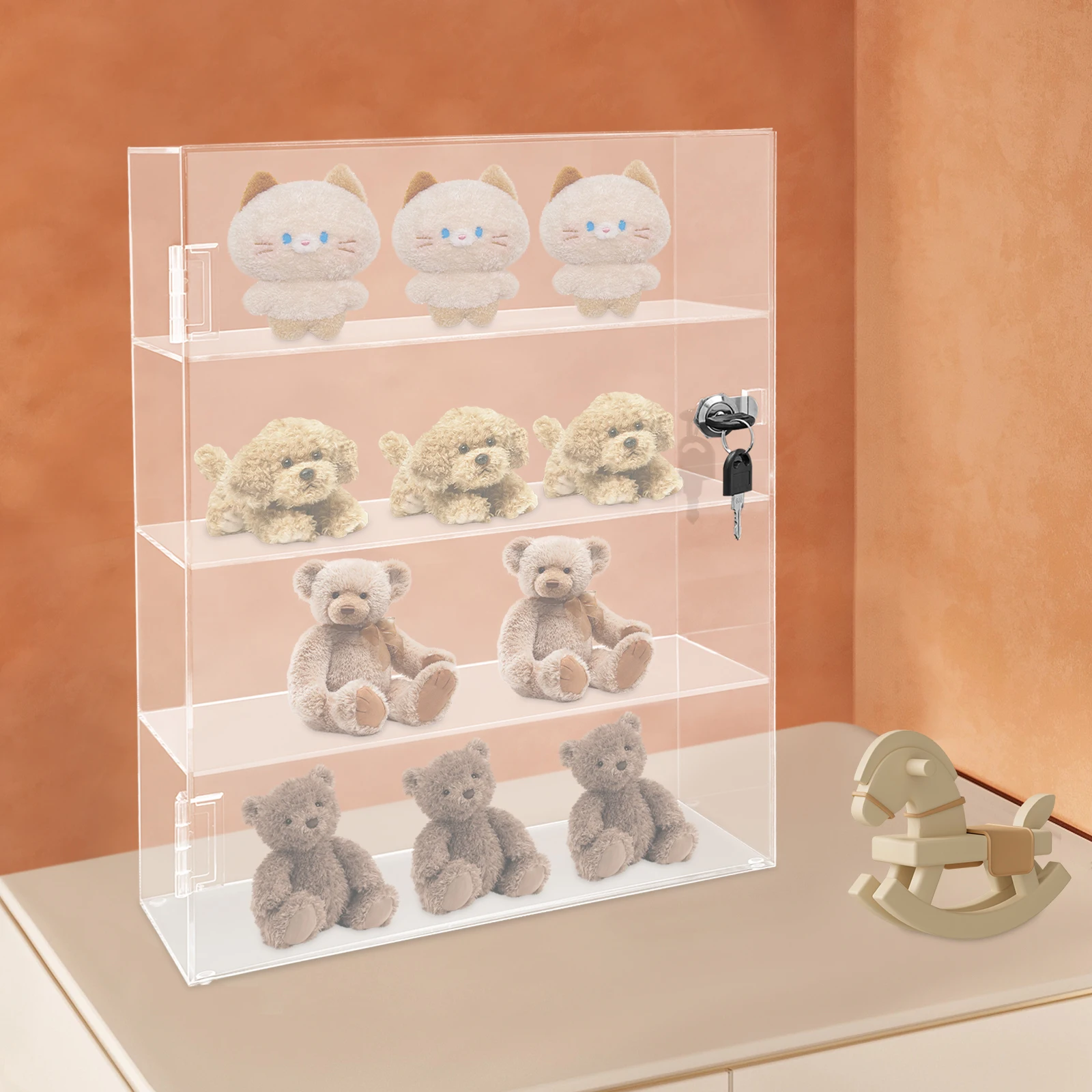 

4 Layer Acrylic Display Case Transparent Countertop Showcase Protection Showcase with Lock for Toy Collectibles Office