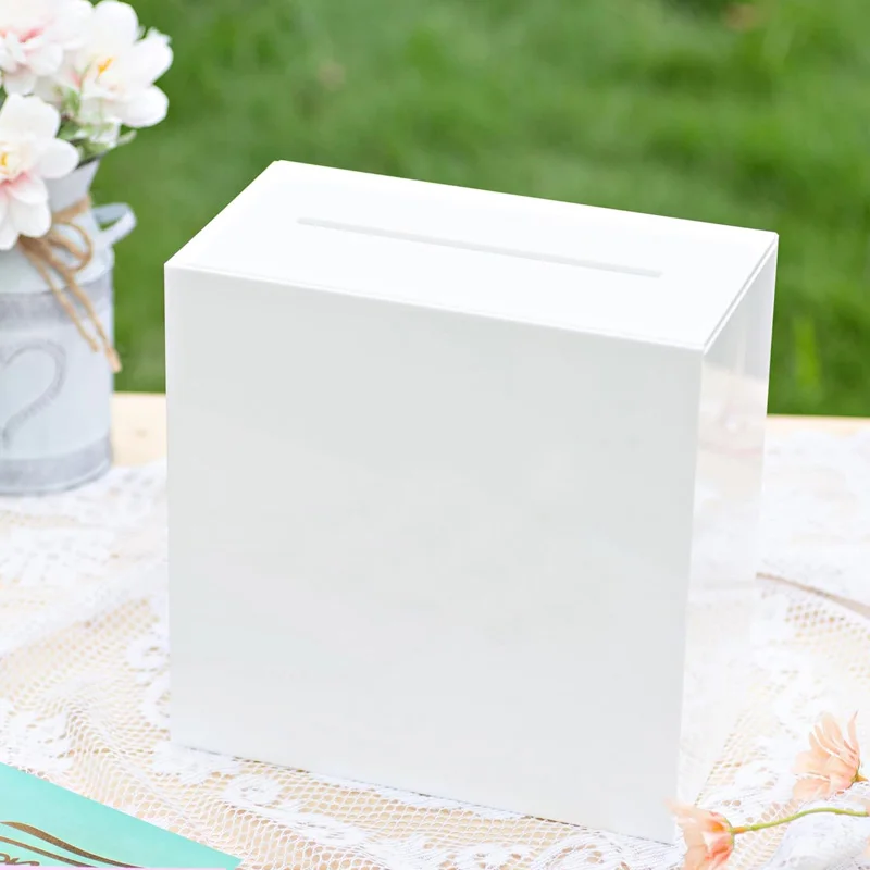 Elegant White Acrylic Wedding Card Box, Large 10x10x5.11 inch Wedding Receptions Wishing Well Money Box, Birthdays, Memory Box