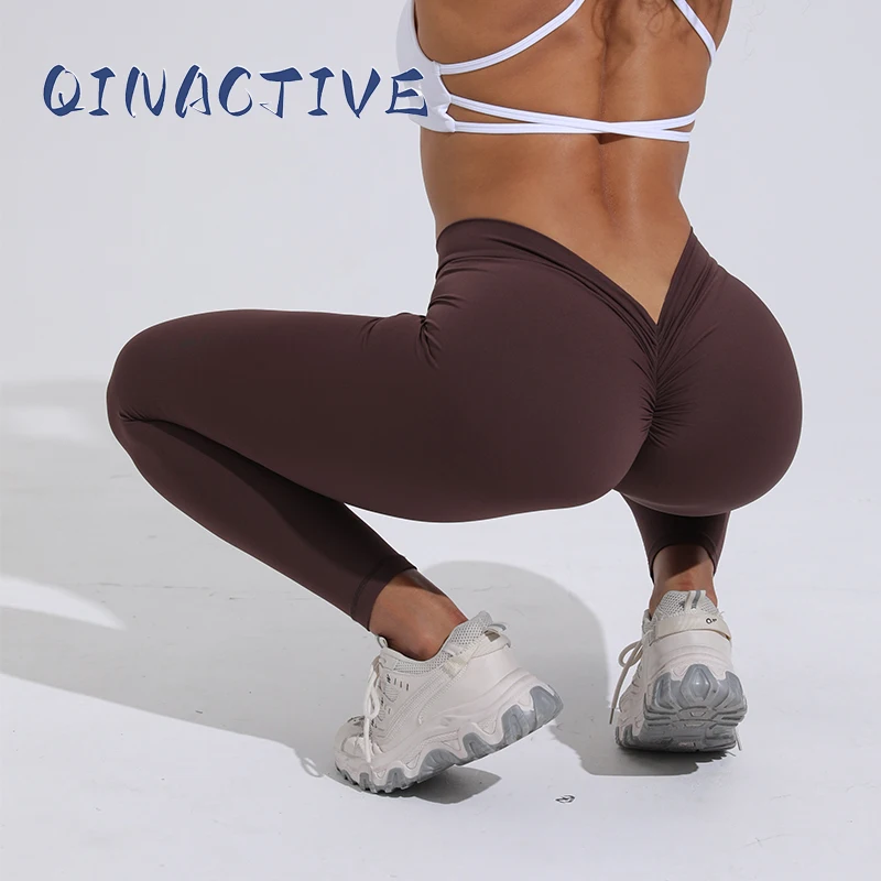 QINACTIVE V-Back Leggings Sports Yoga Pants Women Fitness Gym Tights High Waist Leggings Push Up