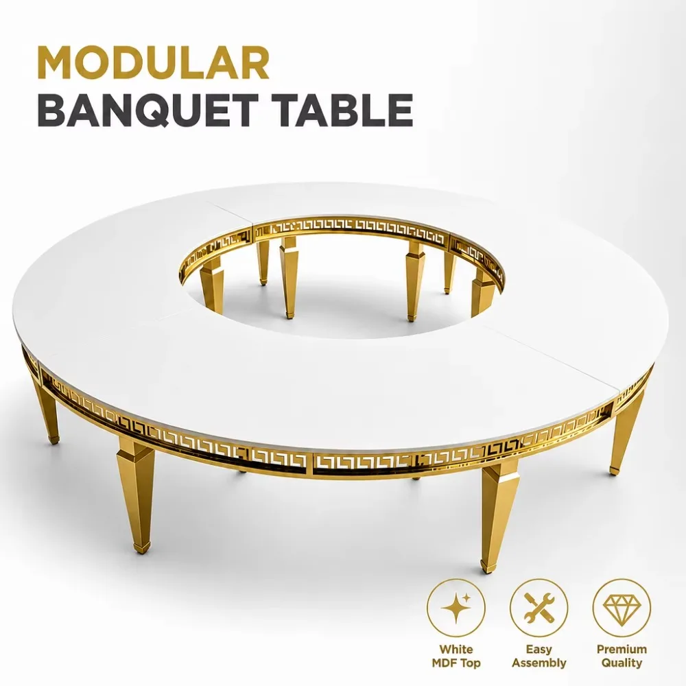 Gold Stainless Steel Mirror Glass Round S Shape Dining Wedding Table Party Half Moon Serpentine Tables