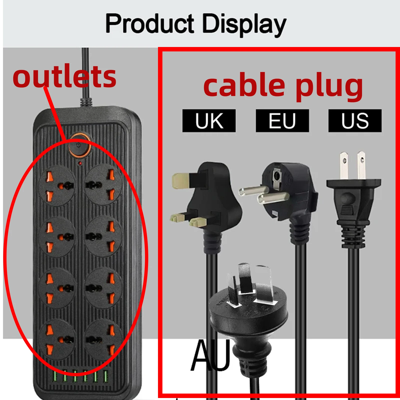 Imagem -06 - Tomada Universal kr ue Eua Reino Unido au Plug Filtro de Rede Soquete de Proteção de Sobrecarga Tomada de Extensão Cabo de Extensão