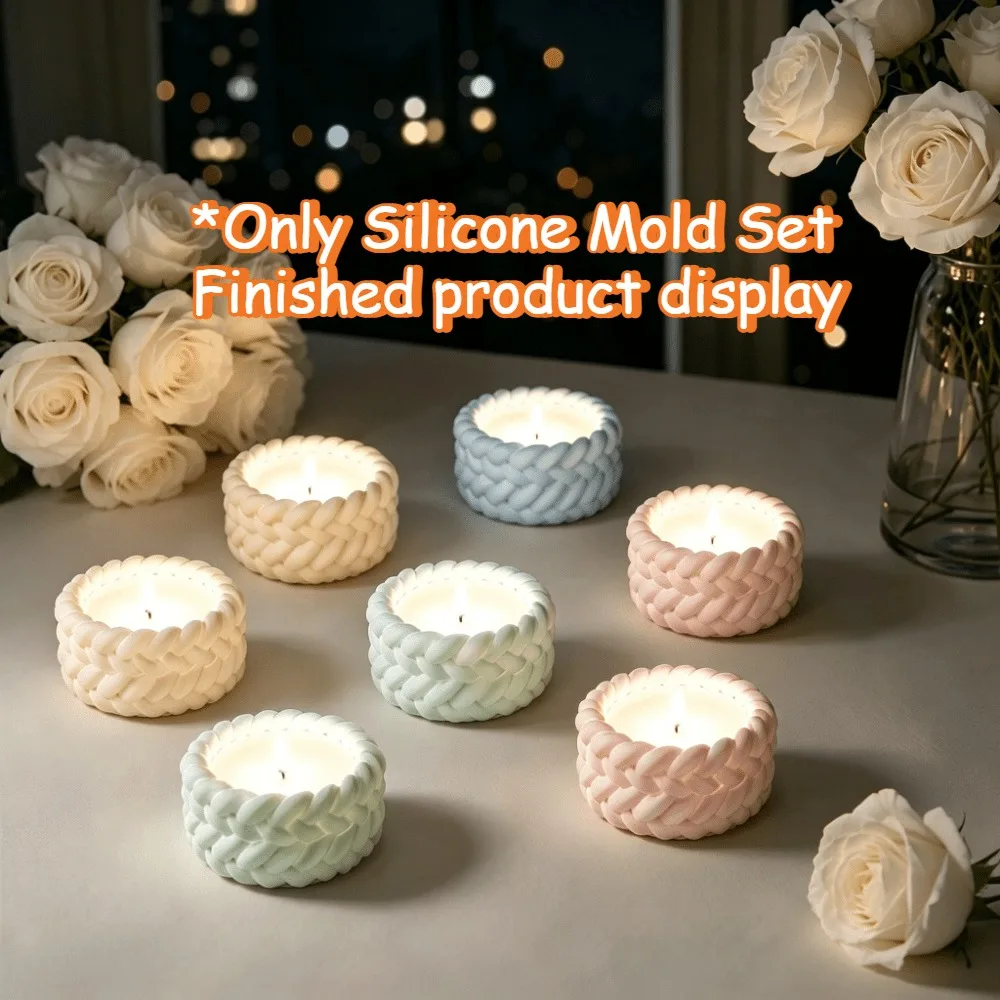 3D Rope Braided Twist Tealight Jar Silicone Mold 2Pcs Candle Holder Mold DIY Resin Soy Wax Plaster Craft Home Ornament Gift