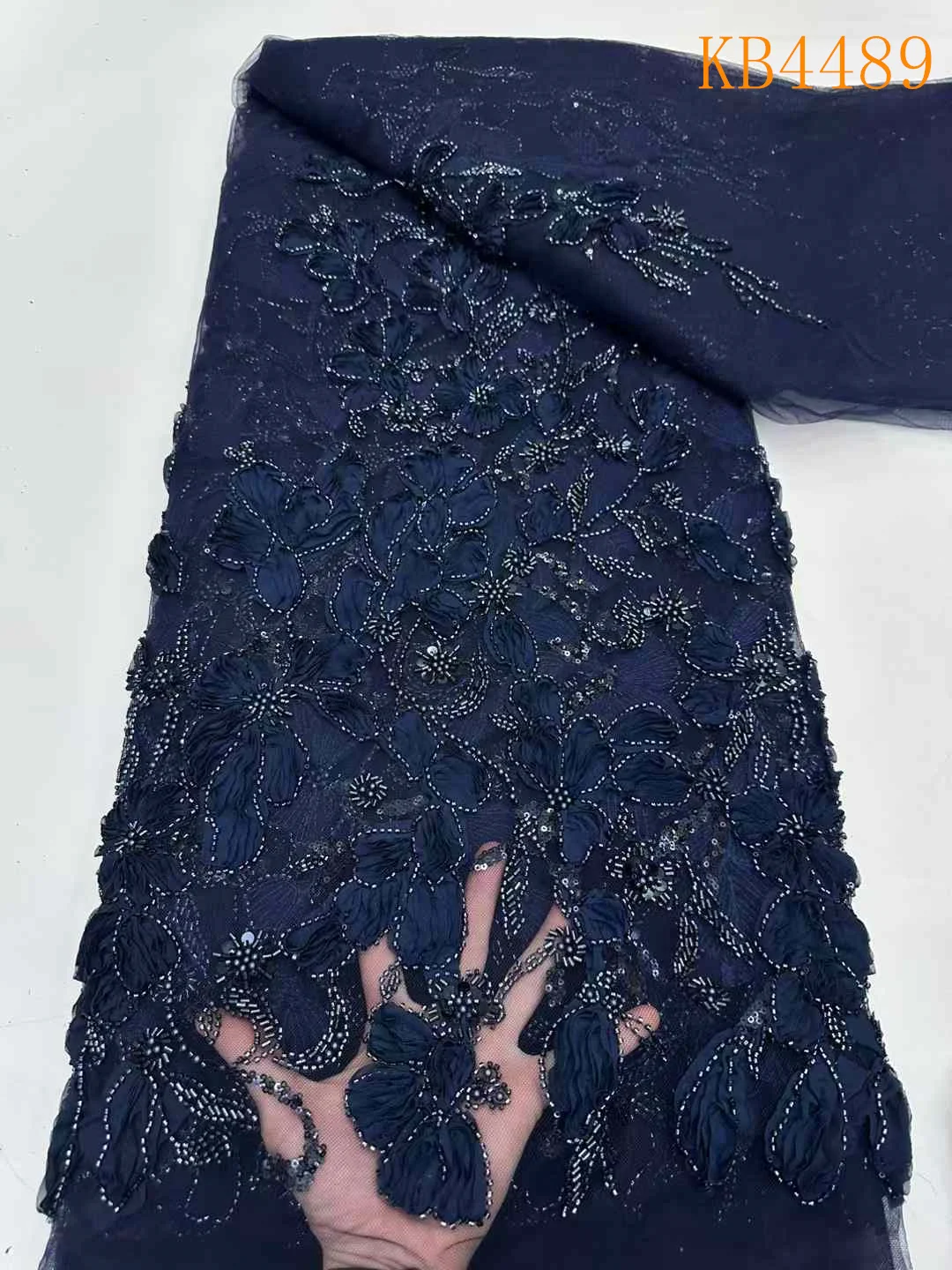 Latest Red 3D Flower Beaded Lace Fabric African Lace Fabric 2024 High Quality Sequence French Mesh Lace Fabric For Sewing KB4489