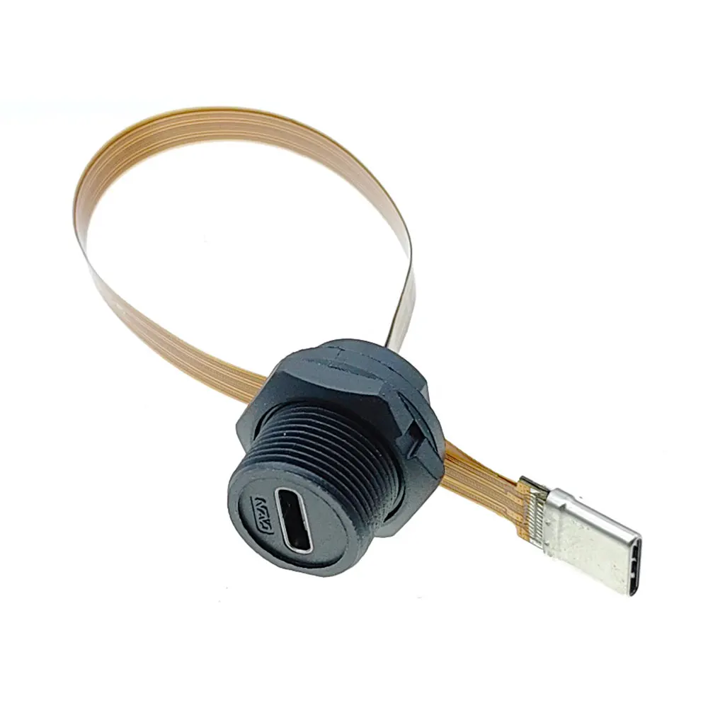 1pcs Waterproof IP67 IP68 Type C Female to Male PFC Flat Cable 3.1 Threaded type Type-C 3.1