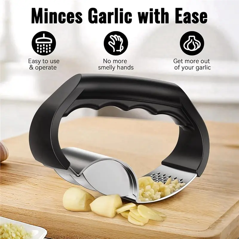 for B-Ests Garlics Press Rocker-Garlic Crusher Stainless Steel, 2-In-1 Kitchen Tool Gadget For Effortless Chopping