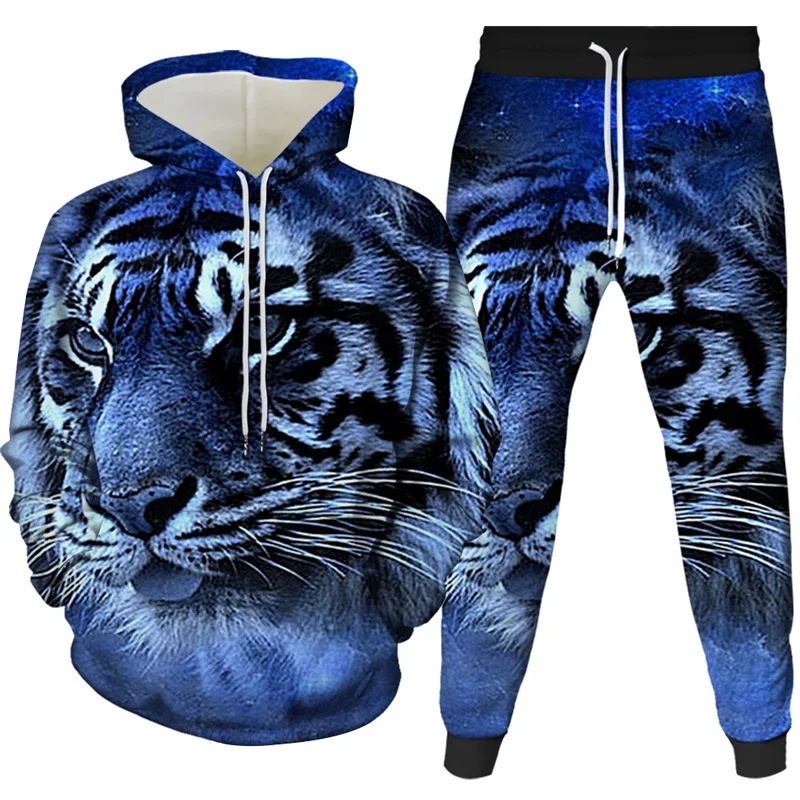 Men Sets Animal Tiger Pattern 3D Printed Tracksuit Sets Casual Hoodie Pants 2pcs Sets Oversized Sweatshirt Fashion Men Clothing