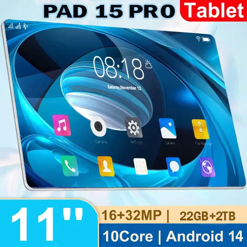 

2025 Оригинальный планшетный ПК Pad 15 Pro Android 14 Snapdragon 870 22 ГБ + 2T Dual SIM 5G WiFi Google Play GPS Многофункциональный IPS-экран
