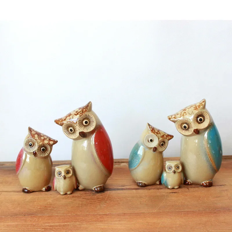 

Ceramic Owl Crafts Garden Decorations Mini Owl Family Ornaments Delicate Animal Pottery Figurines Living Room Decor Wholesales