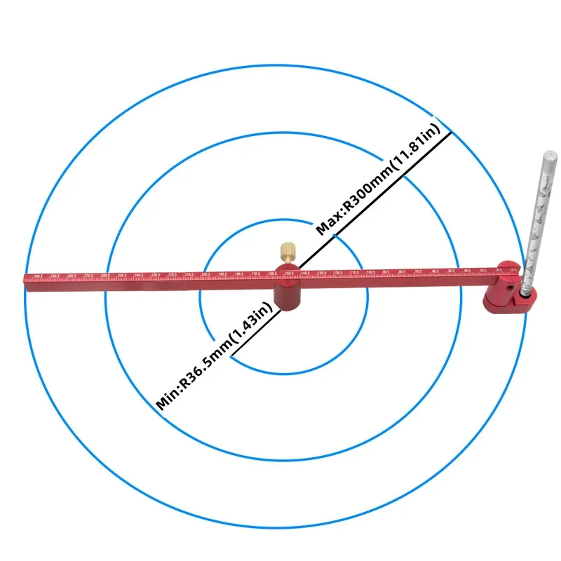 300mm Adjustable Drawing Circle Ruler,Aluminum Compass Scribe Center Finder,Woodworking Fixed-Point Circle Line Marking Gauge