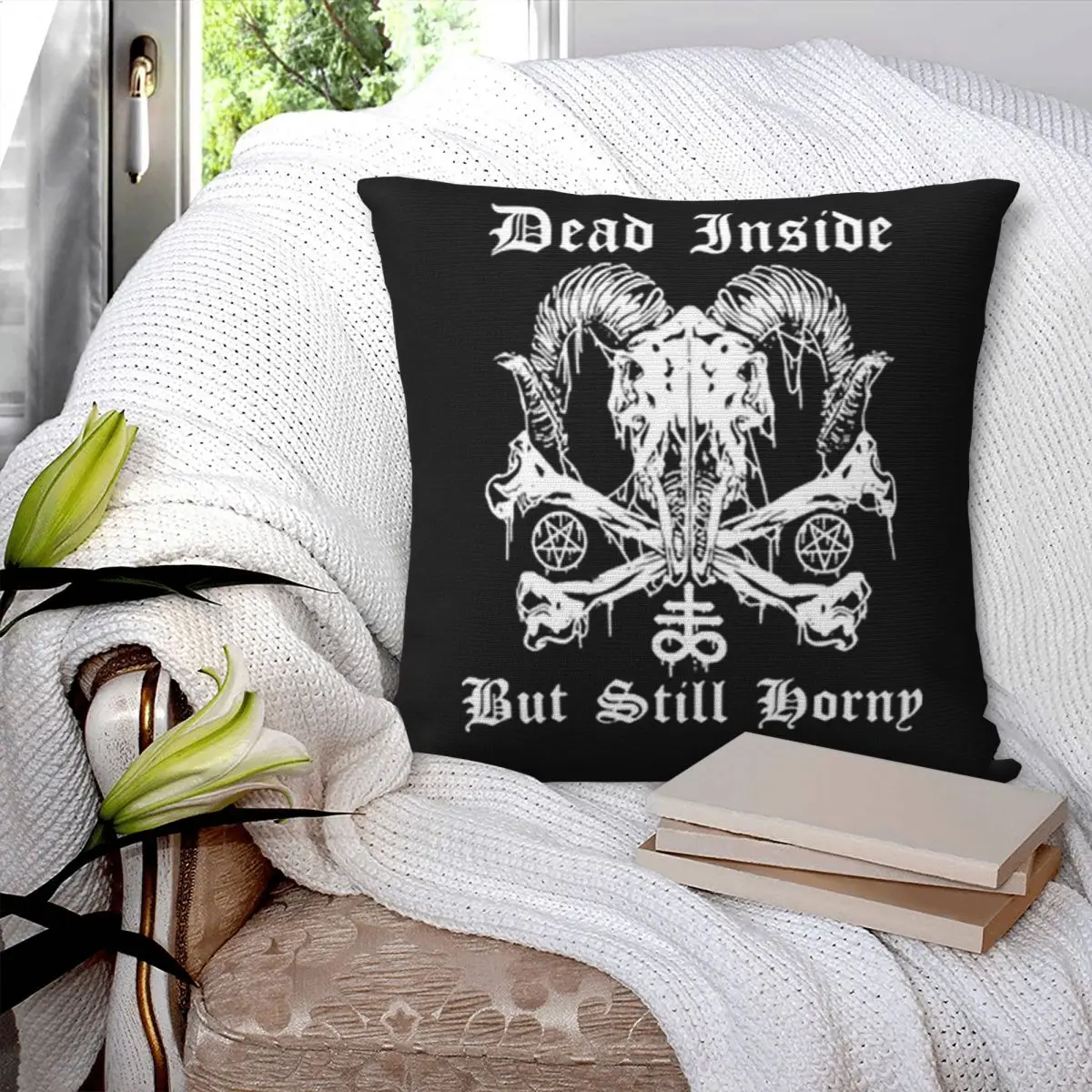 Satan Dead Inside But Still Horny Hot Pillowcase Cushion Cushion Cushion Throw Pillow Decorative Pillow Customizable