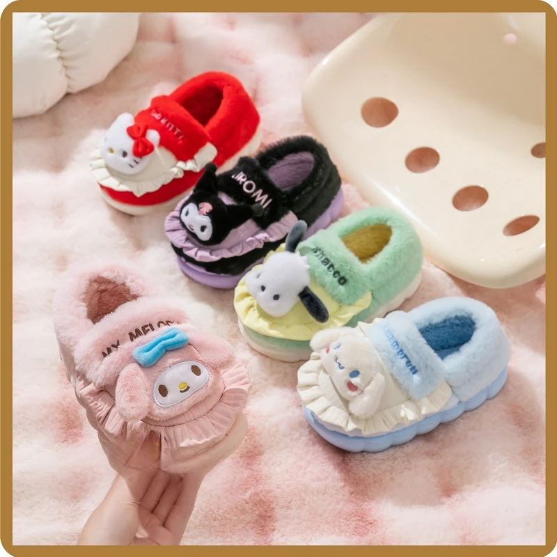 

Kids' Slippers House Shoes Kuromi Cartoon ​Wrapped heel Winter Shoes For Girls Warm Anti-slip Pink Black Shoes Size 30-41