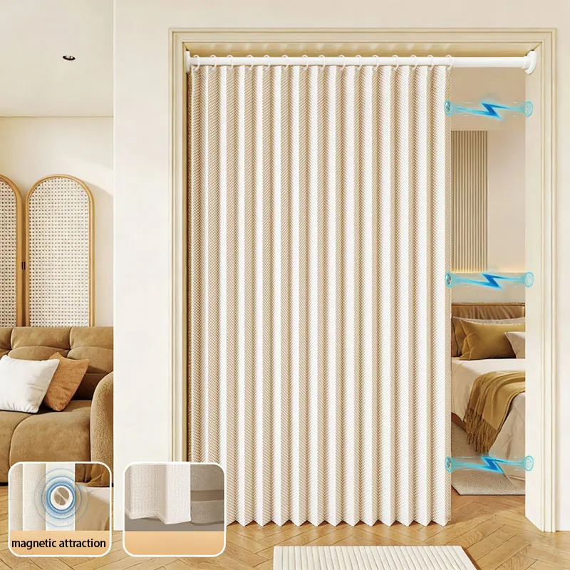 Magnetic Curtain for Kitchen Door, Waterproof Oil-Proof Insulated Door Cover, Thick Polyester Partition Dust Curtain with Magnet