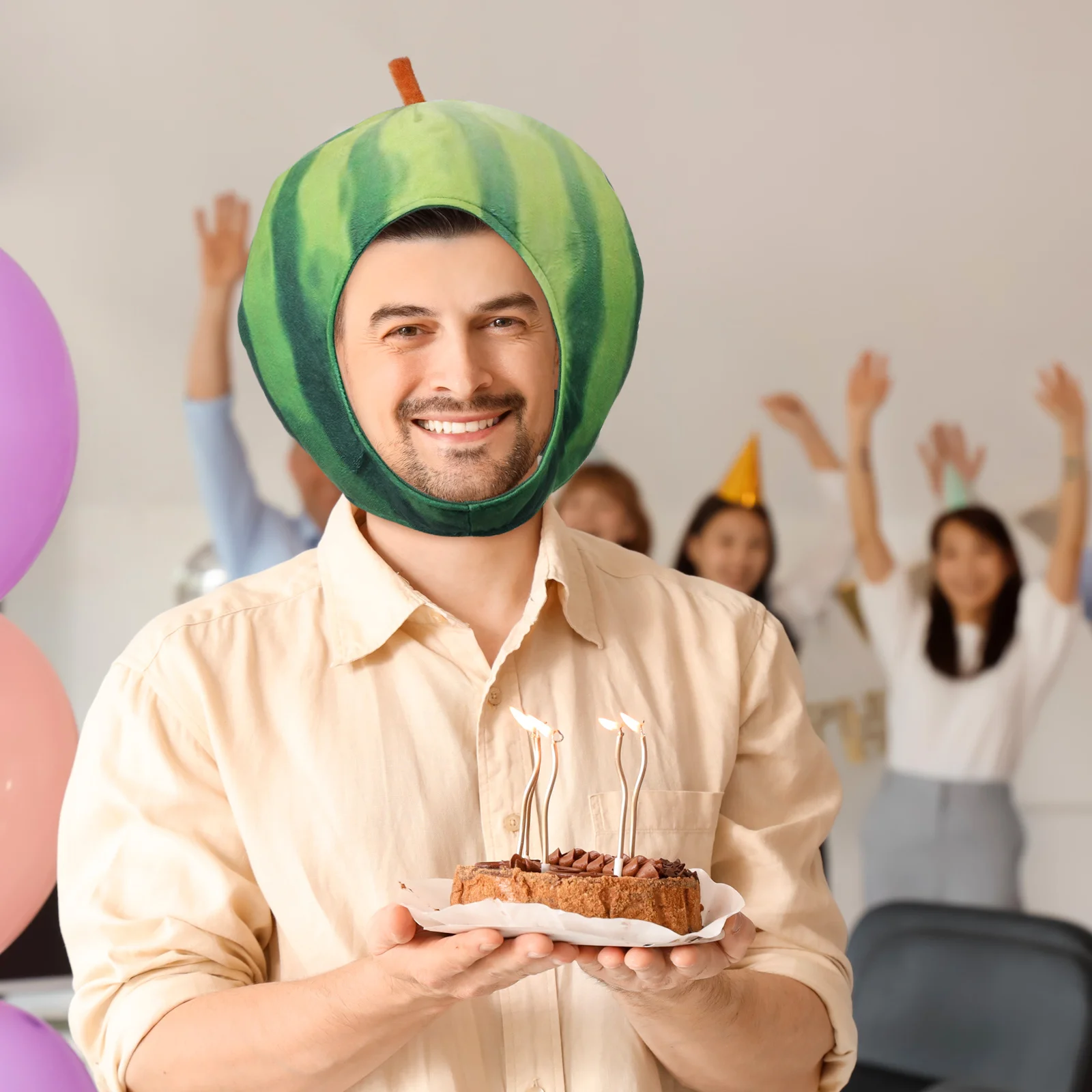 

Watermelon Shaped Hat Novelty Costume Party Headdress Soft PP Cotton Material Comfortable Wearing Funny Costume Hat