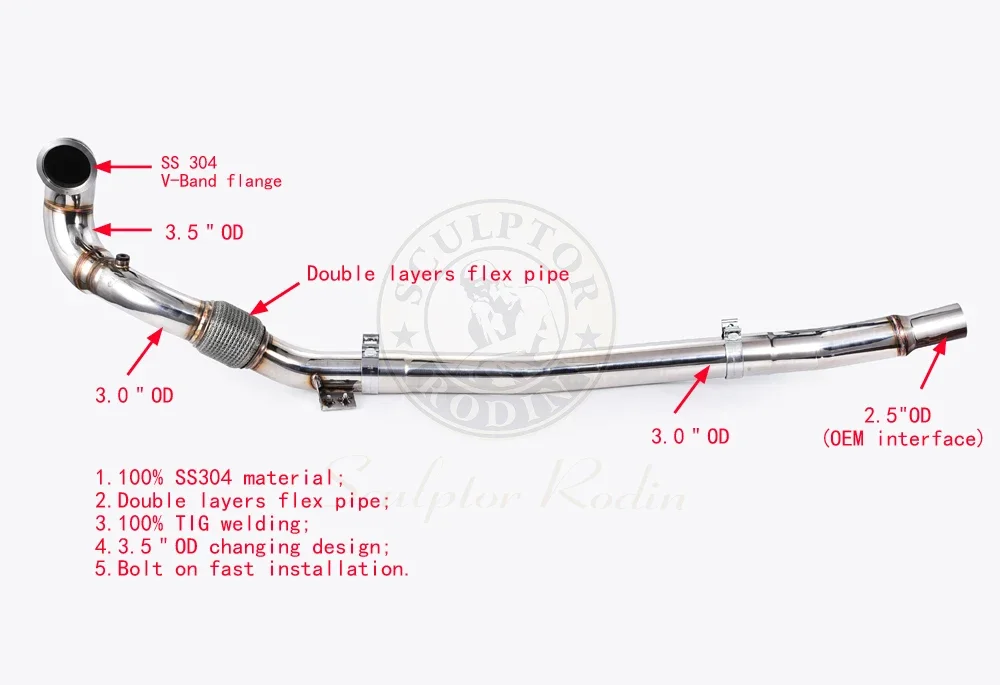 Downpipe For MQB MK7.5 Golf R AudiA3 Quatt ro S3 8V 8S TT TTS 2.0 TFSI 2014+ for GOLF MK7 R 2.0T 2014+ A3/S3 8V 2.0T 2014+ model