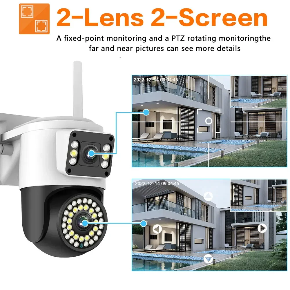 8MP 4K HD IP Camera Outdoor WiFi Dual LensDual Screen  PTZ Camera 4MP Auto Tracking CCTV Security Video Surveillance YOOSEE APP