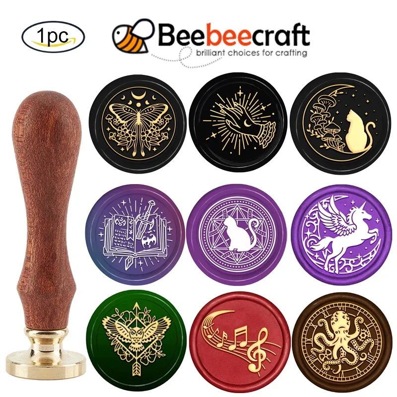 Removível Butterfly Wax Seal Stamp Kit, Retro Brass Head Stamp com alça de madeira, Envelope Do Casamento, 30mm, 1Pc