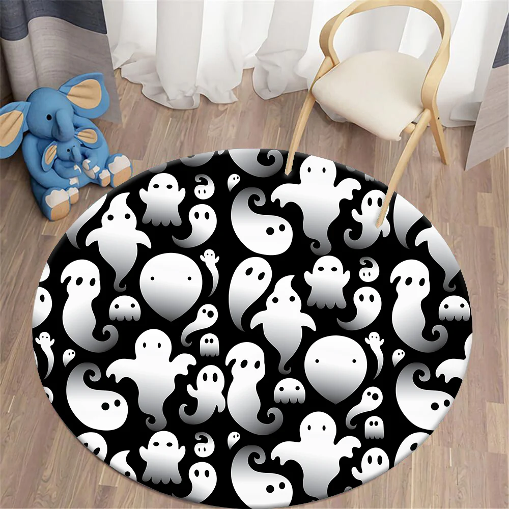 CLOOCL Cute Ghost Round Carpet for Halloween Non-slip Mat Halloween Graphic 3D Print Living Room Corridor Lounge Carpet