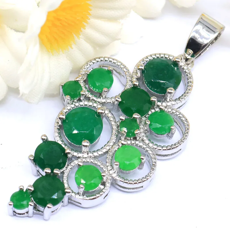Buy 5 Get 1 Free 47x20mm Fancy Real Green Emerald Gift For Girls Silver Plated Pendant