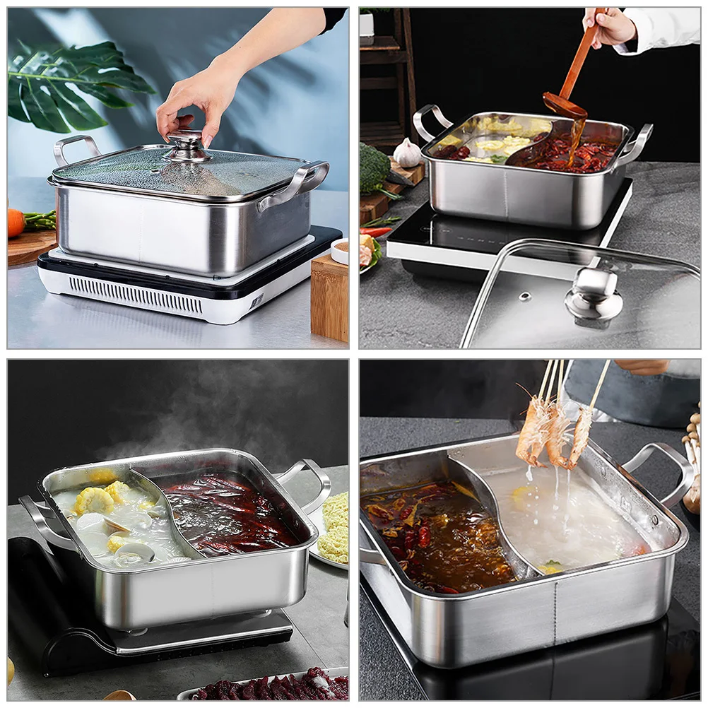 

Двусторонняя плита из нержавеющей стали с разделенным дизайном, утолщенная плита для приготовления пищи в китайском стиле, горячая кастрюля в ресторане