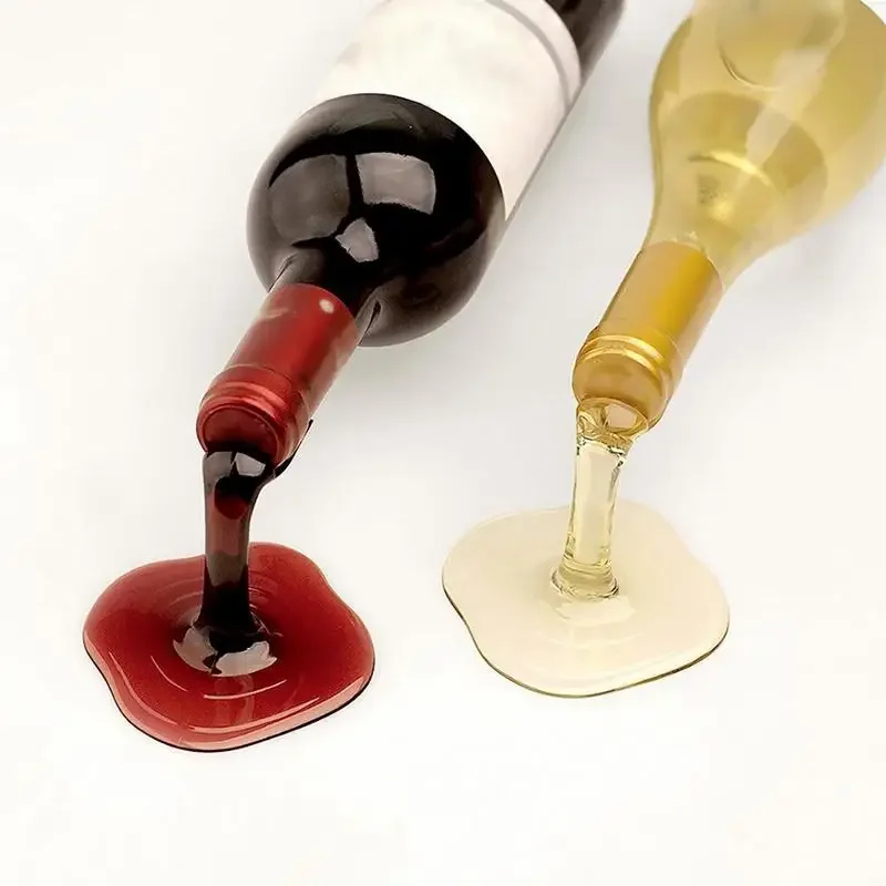 Spilled Design Wine Bottle Holder Unique Resin Tilt Wine Rack Single Wine Bottle Display Stand for Cabinet Decoration