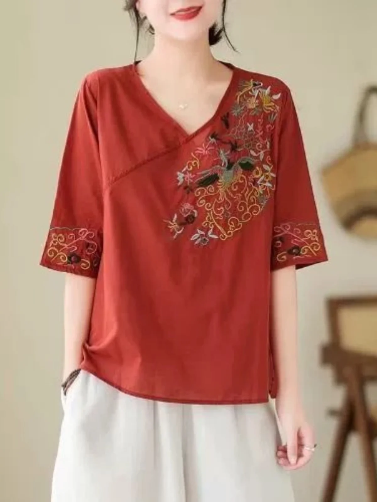 قميص فضفاض من القطن والكتان للنساء، طبقة أساسية صيفية، تصميم كوري بعقدة، نمط فني، قماش رقيق