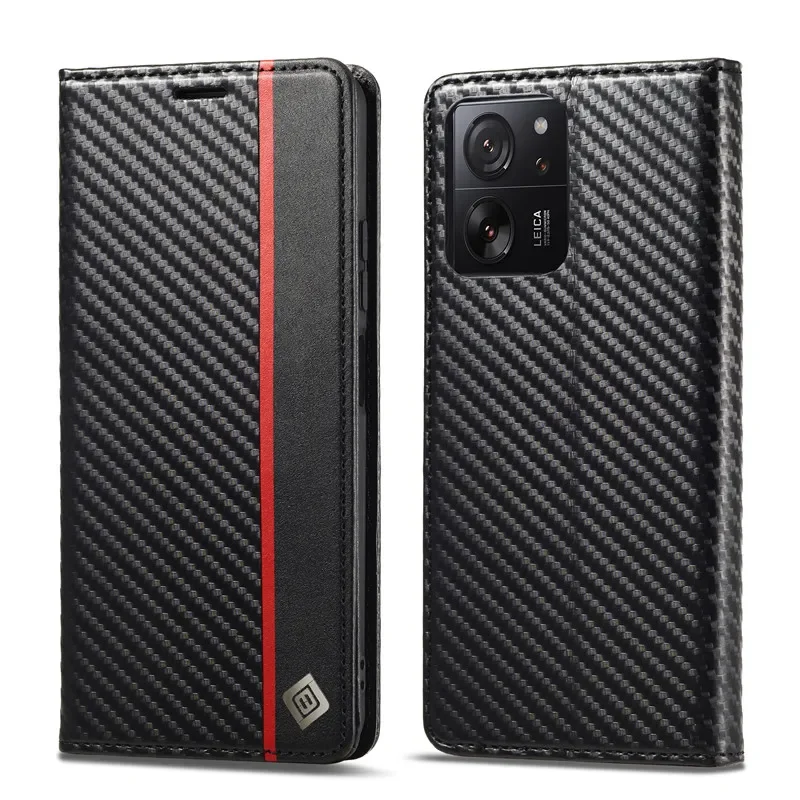 LC-imeeke Carbon Fiber Magnetic Wallet Case For Xiaomi 13T Pro Mi 12T 11T 11 Lite 5G NE Mi13T Pro Leather Flip Book Cover 2024